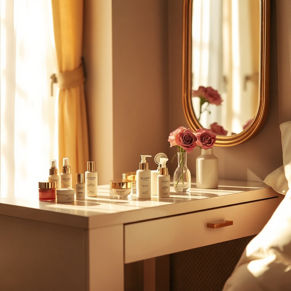 Luxury vanity with beauty products